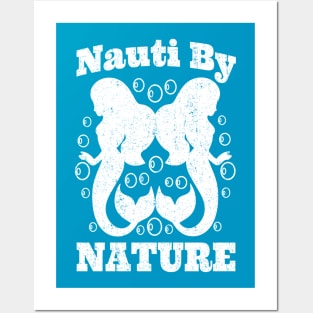 Cute Mermaid T-Shirt NAUTI BY NATURE Distressed Vintage Retro Graphic Tee Posters and Art